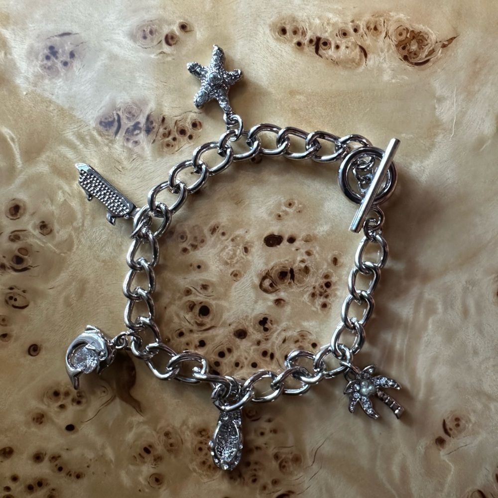 Travel Theme Silver Charm Bracelet